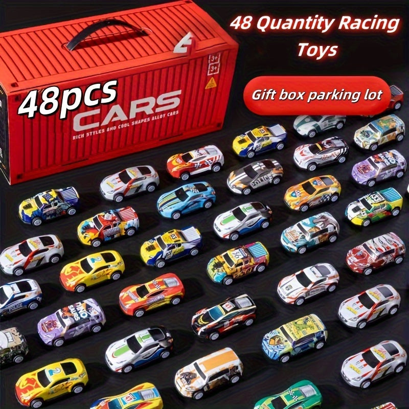 Ensemble de 48 voitures de course en m¨¦tal avec m¨¦canisme de traction et bo?te de rangement - V¨¦hicules en alliage d'acier divers, ensemble de jeu ¨¦ducatif pour les 3 ans et plus, cadeau id¨¦al pour les anniversaires et les f¨ºtes d'hiver