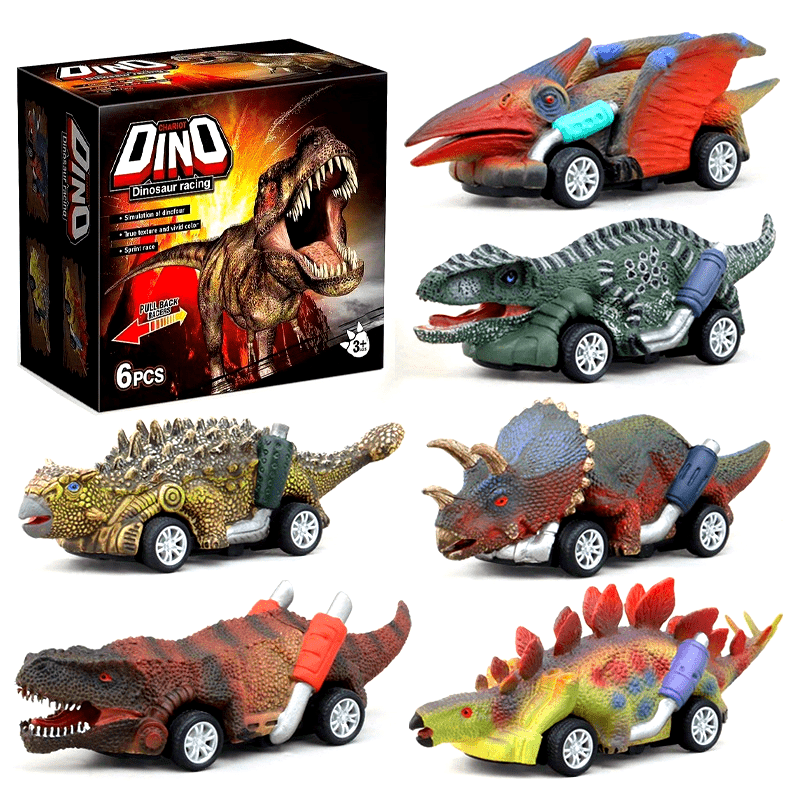 Ensemble de 6 Voitures Jouets Dinosaures pour Enfants de 3 ¨¤ 6 Ans - Color¨¦es, Action de Rotation Interactive, Plastique ABS Durable, Sans Batterie - Cadeaux Id¨¦aux pour Halloween et No?l, D¨¦corations de F¨ºte Dinosaures