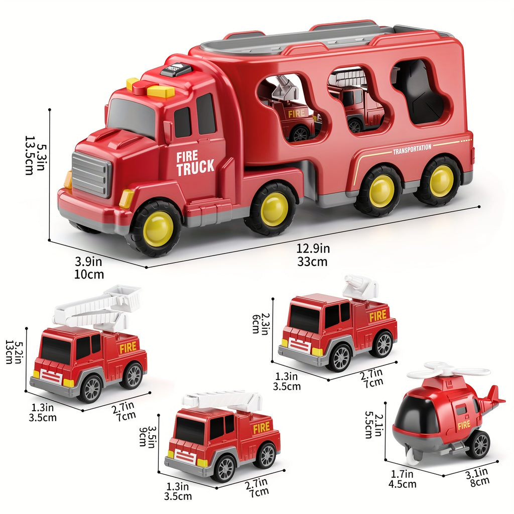 BABY HOME 5-en-1 Camion de Pompiers, V¨¦hicules Interchangeables en Plastique Rouge, Voitures Jouets ¨¤ Friction pour Enfants de 3 ¨¤ 9 Ans, Cadeau Id¨¦al pour No?l et Anniversaire pour Gar?ons et Filles