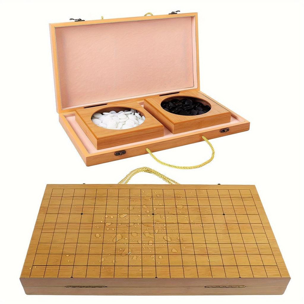 Jeu de Plateau Pliable en Bambou Go, Bo?te de Jeu All Nature Go, Plateau de Jeu de Strat¨¦gie Chinois Weiqi Gomku Pliable avec 171 Pions d'¨¦checs en Imitation Jade et Deux Bols en Bambou