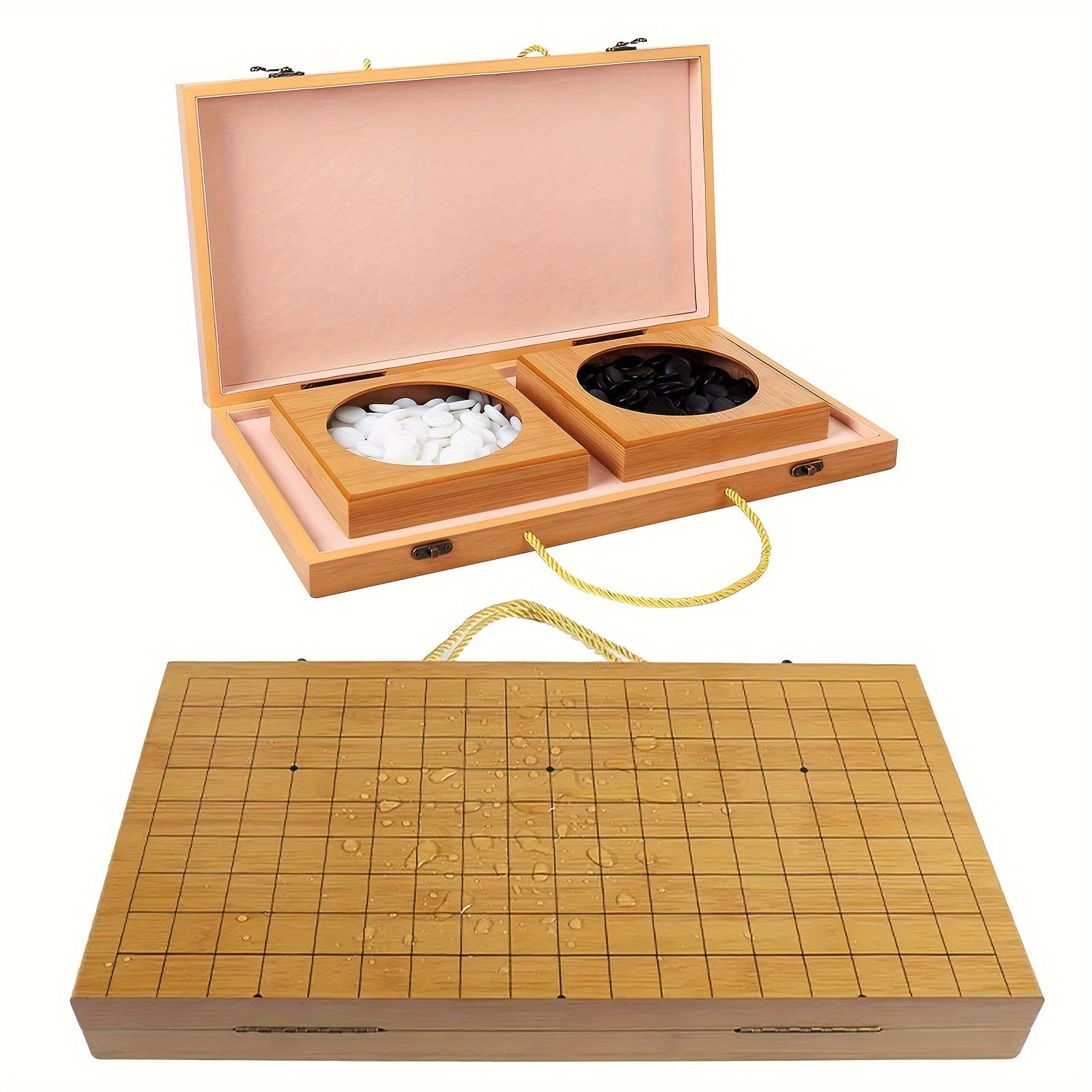 Jeu de Plateau Pliable en Bambou Go, Bo?te de Jeu All Nature Go, Plateau de Jeu de Strat¨¦gie Chinois Weiqi Gomku Pliable avec 171 Pions d'¨¦checs en Imitation Jade et Deux Bols en Bambou