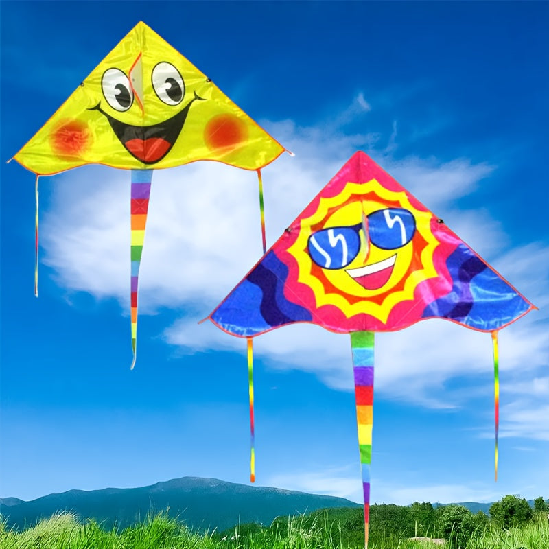 Cerf-volant s¨¦rie Sunshine 90 cm, motif joyeux, tissu r¨¦sistant, id¨¦al pour cadeaux entre amis, parcs, plages et sports a¨¦riens en plein air