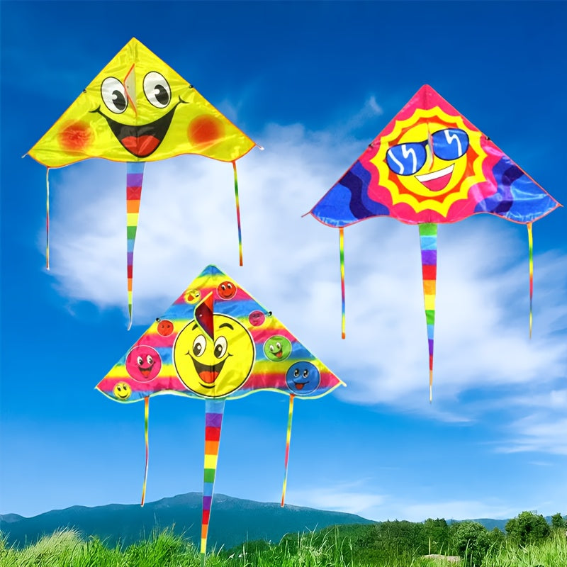 Cerf-volant s¨¦rie Sunshine 90 cm, motif joyeux, tissu r¨¦sistant, id¨¦al pour cadeaux entre amis, parcs, plages et sports a¨¦riens en plein air