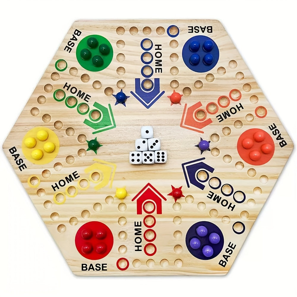 Un Jeu de Soci¨¦t¨¦ en Bois de Haute Qualit¨¦ ¨¤ Double Face, ¨¦chiquier Volant pour F¨ºte, pour 4-6 Joueurs, avec 6 Couleurs 24 Billes + 6 D¨¦s, le Meilleur Choix pour les Passionn¨¦s de Jeux