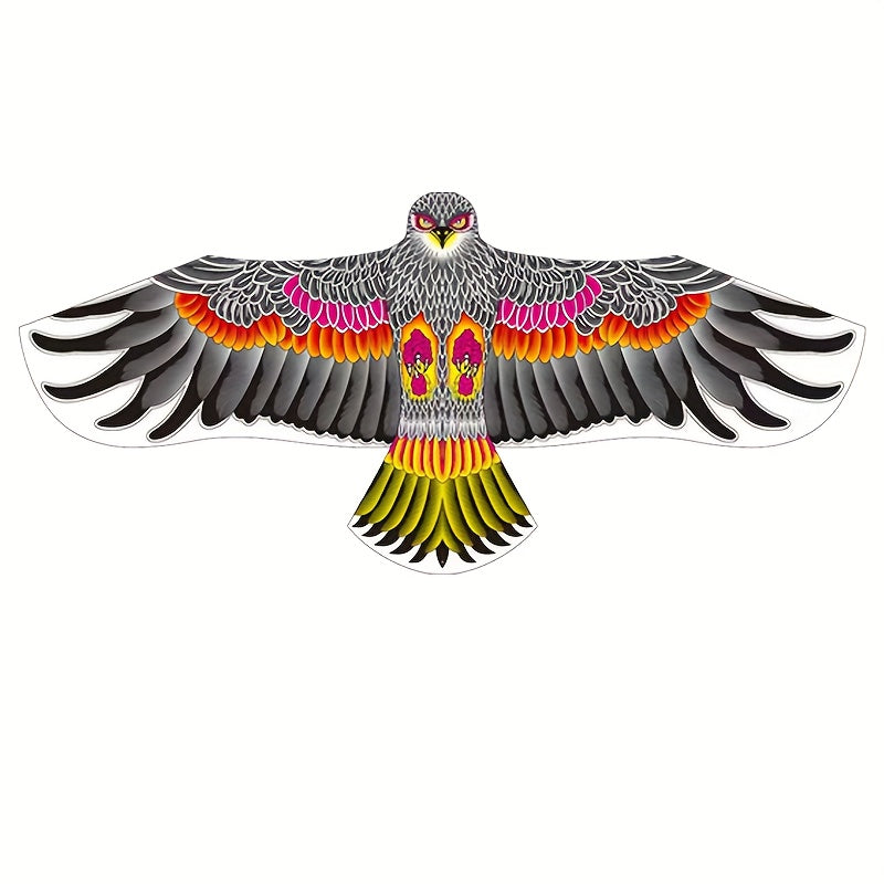 1pc Grande Cerf-Volant Aigle avec Plumes Vibrantes - Envergure de 3.9 pieds, Ligne R¨¦sistante de 98 pieds, Parfait pour la Plage, le Parc et les Activit¨¦s Familiales en Plein Air