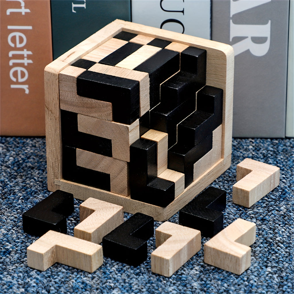 54 pi¨¨ces Puzzle en Bois Cubique Casse-T¨ºte, Jeu ¨¦ducatif Logique en Forme de L